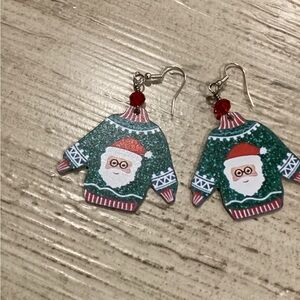 🎄Festive Green Santa “ugly Christmas” Sweater Earrings